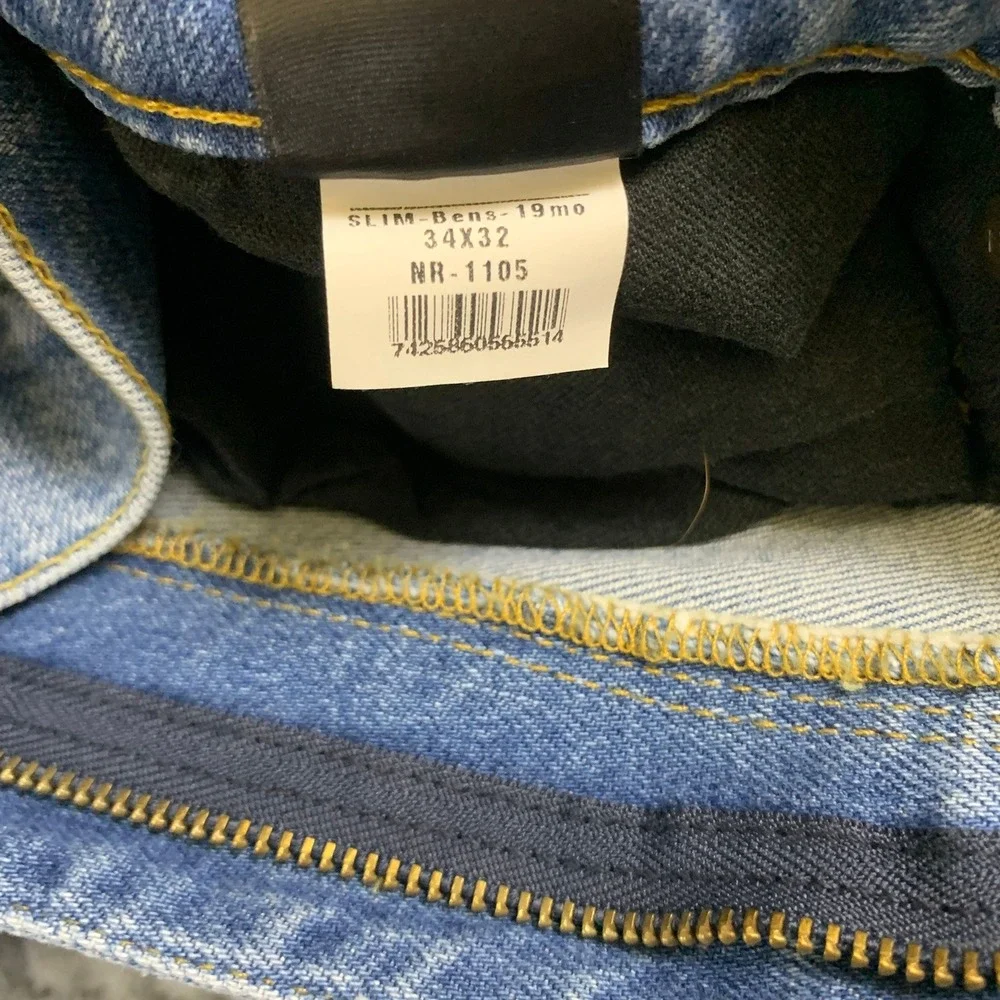 Mott & Bow Slim Bens Medium Blue Wash Stretch Denim Jeans Mens 34x32 NR-1105